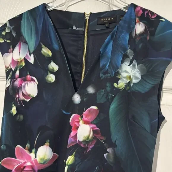 Ted Baker 'Antonya' Fuchsia Floral Midi Dress Size 3 US 8 - Picture 6 of 10
